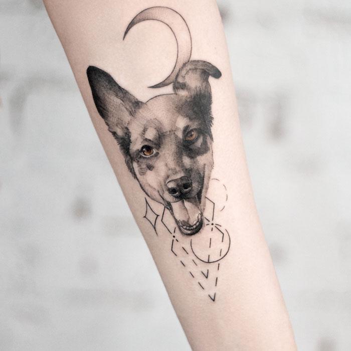 Тату (татуировка) Собака: мужские и женские татуировки, фото и эскизов от лучших тату-мастеров