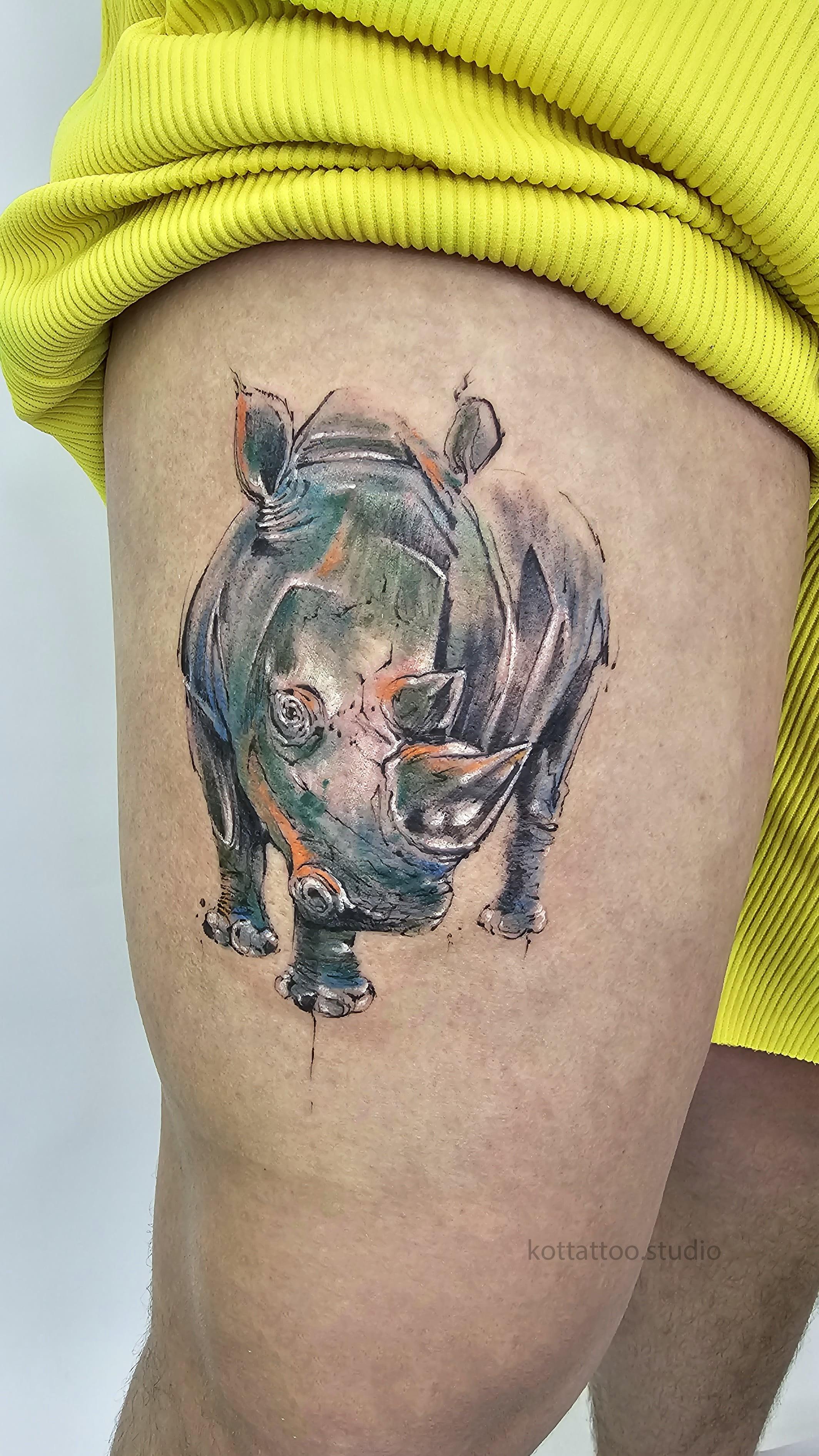 Тату носорог - мастер Женя, портфолио КOT Tattoo Studio